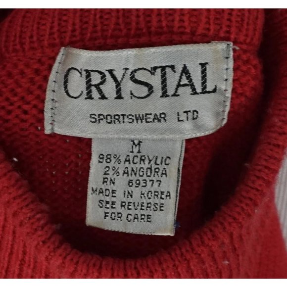 Vintage Crystal Sportswear Red White Bear Winter Angora Blend Sweater Size M - Picture 4 of 4